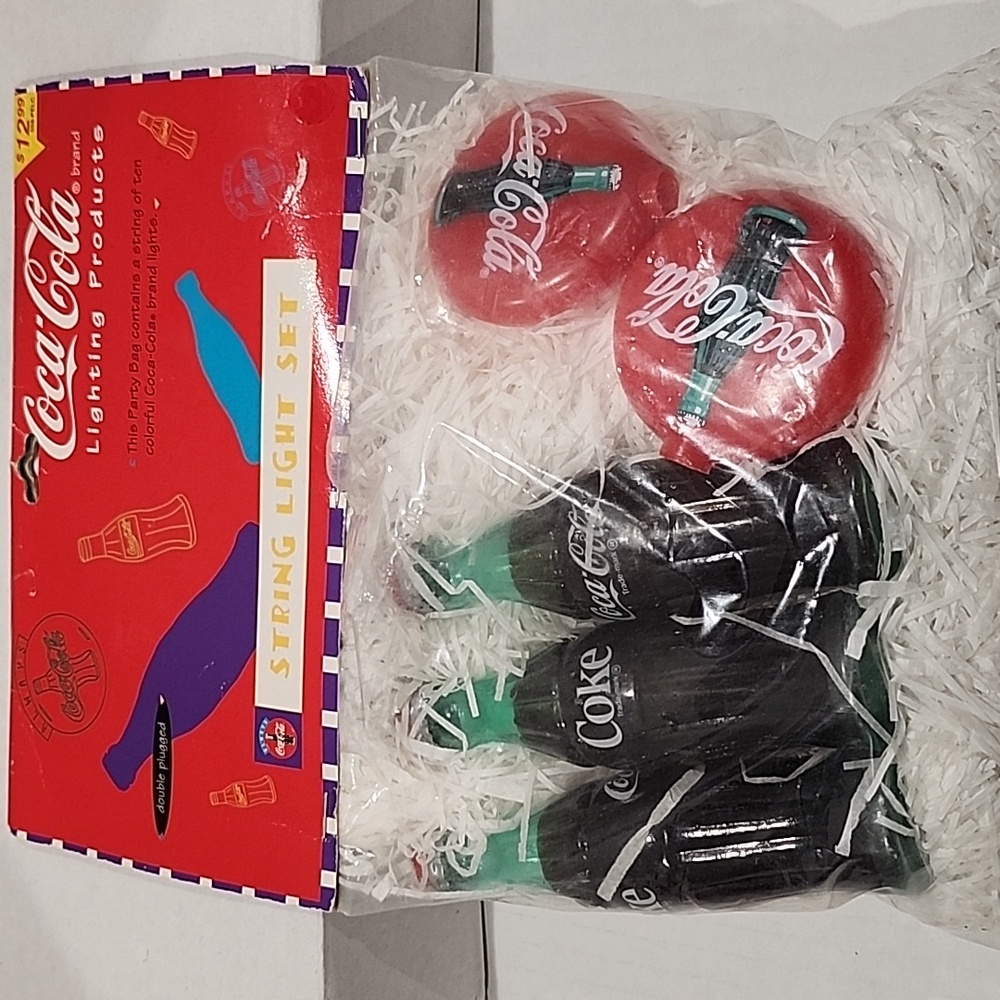 COCA-COLA Bottle Caps & Bottles Holiday Party String 10-Light SET 14Ft Long